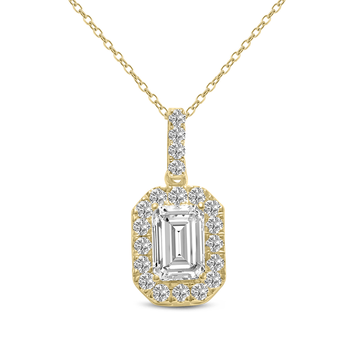 1/2克拉TW Emerald Cut Halo Lab种植14 K黄金钻石吊坠
