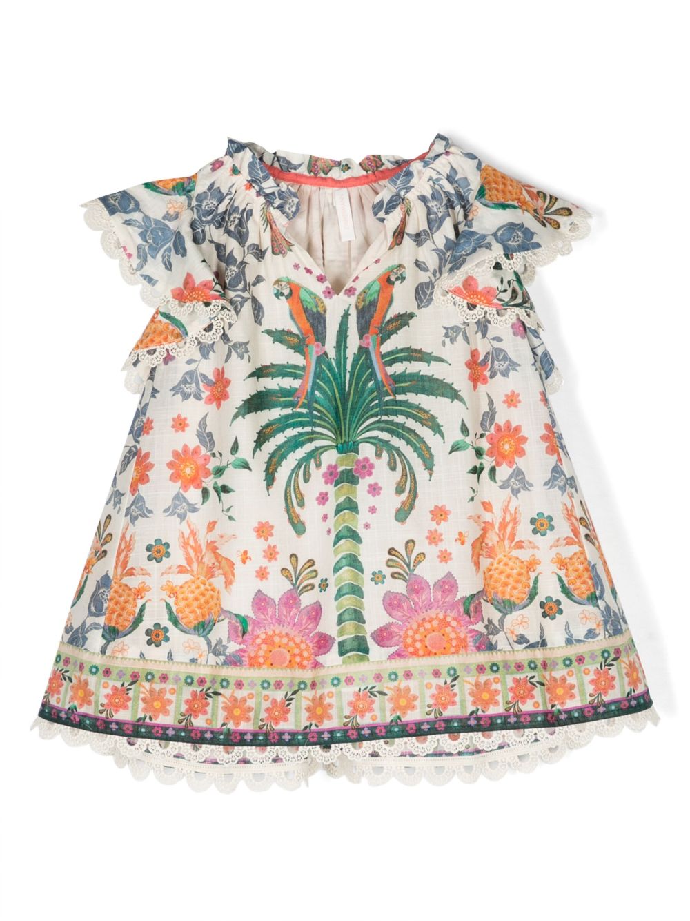 ZIMMERMANN Kids Ginger 热带风印花连衣裙 - 中性色