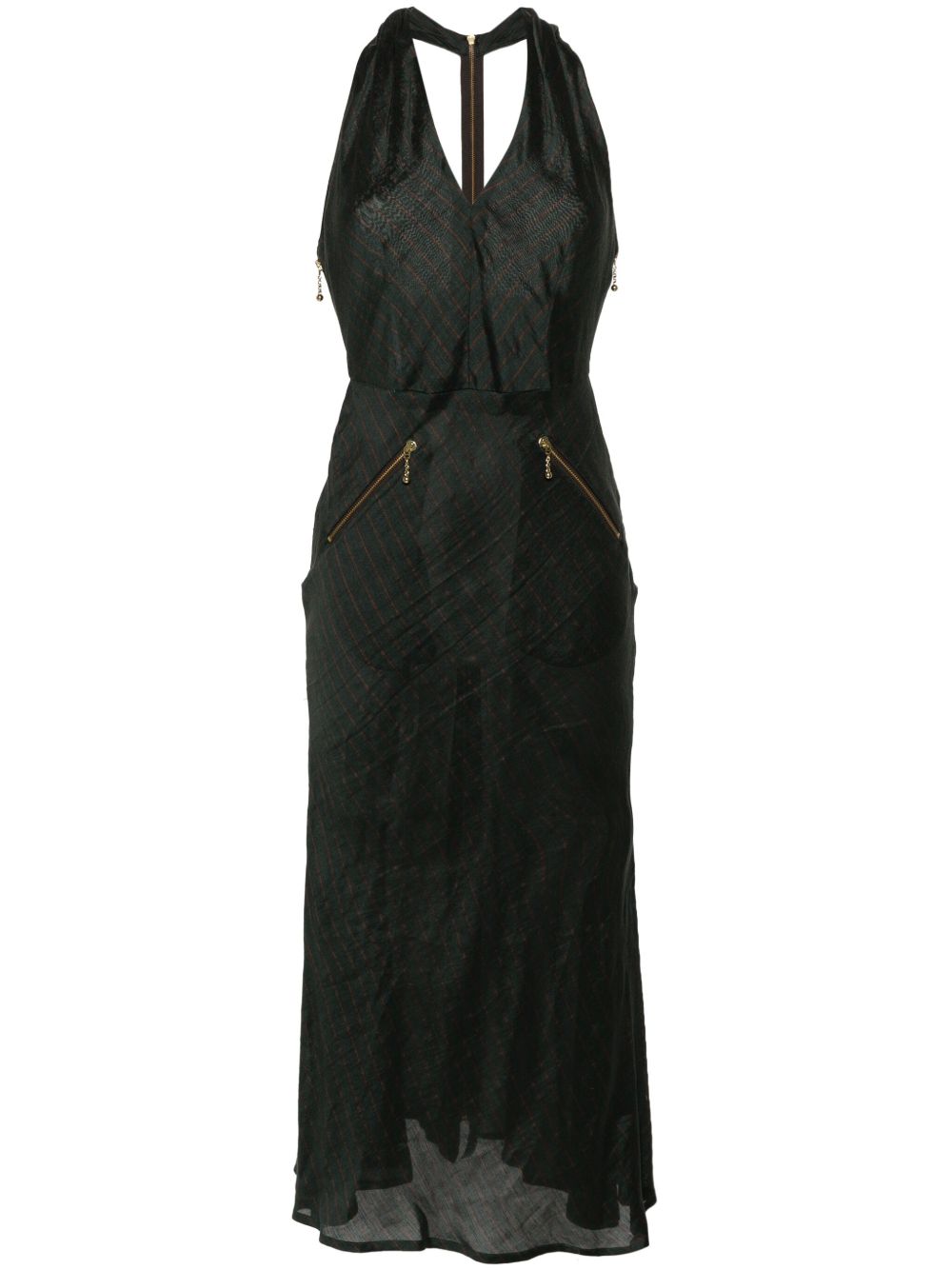 Jean Paul Gaultier Pre-Owned 细条纹挂脖中长连衣裙（2000年代典藏款） - 绿色