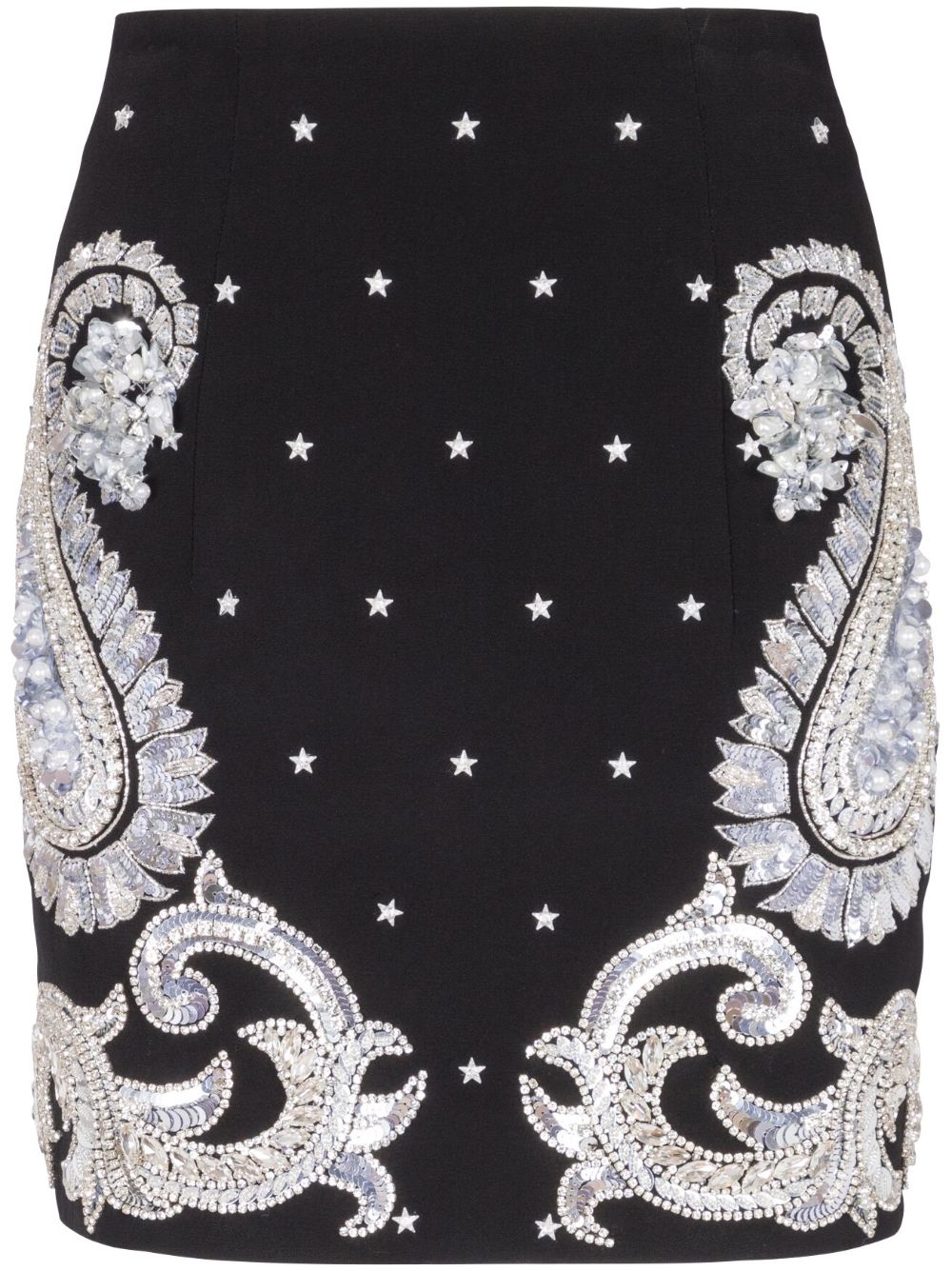 Balmain 佩斯理花纹刺绣迷你半身裙 - 黑色
