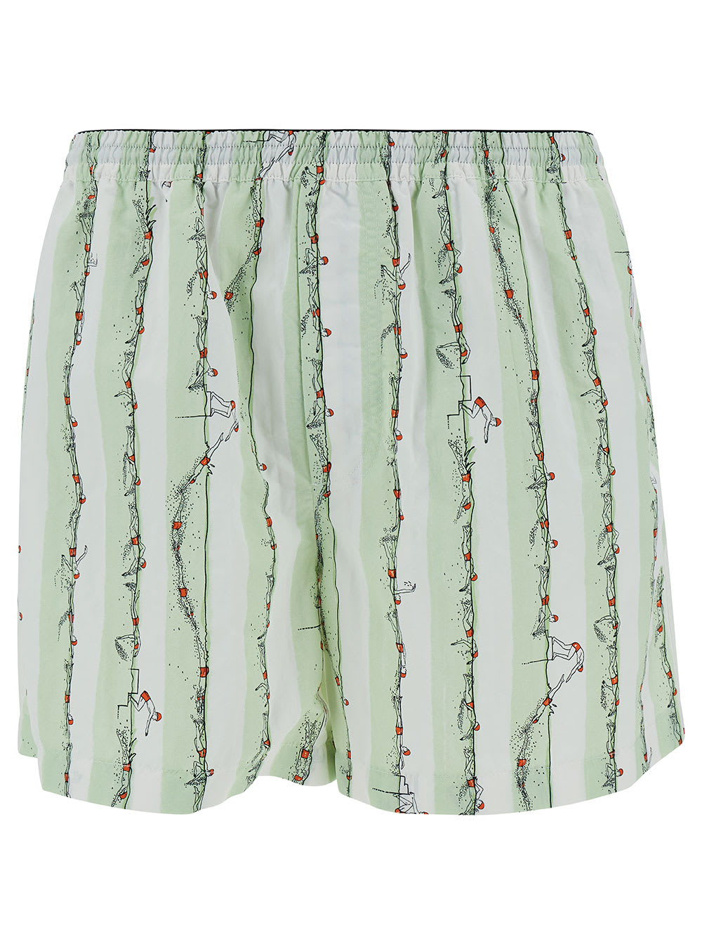 Bottega Veneta Green Shorts With All-over Divers Print In Polyamide Man