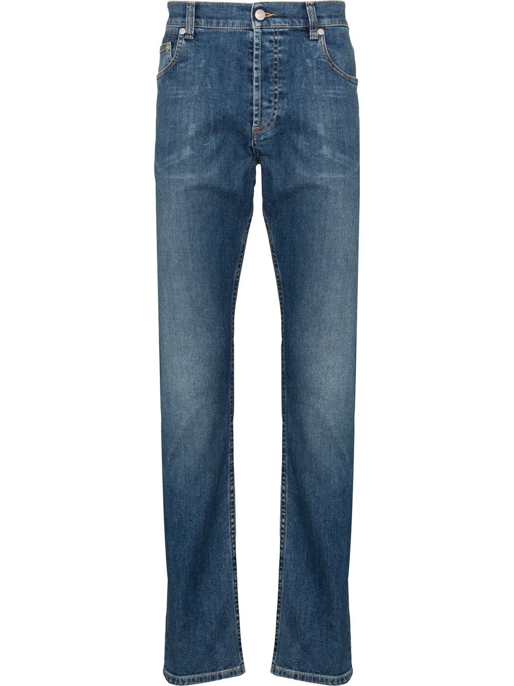 Alexander McQueen logo刺绣直筒牛仔裤 - 蓝色