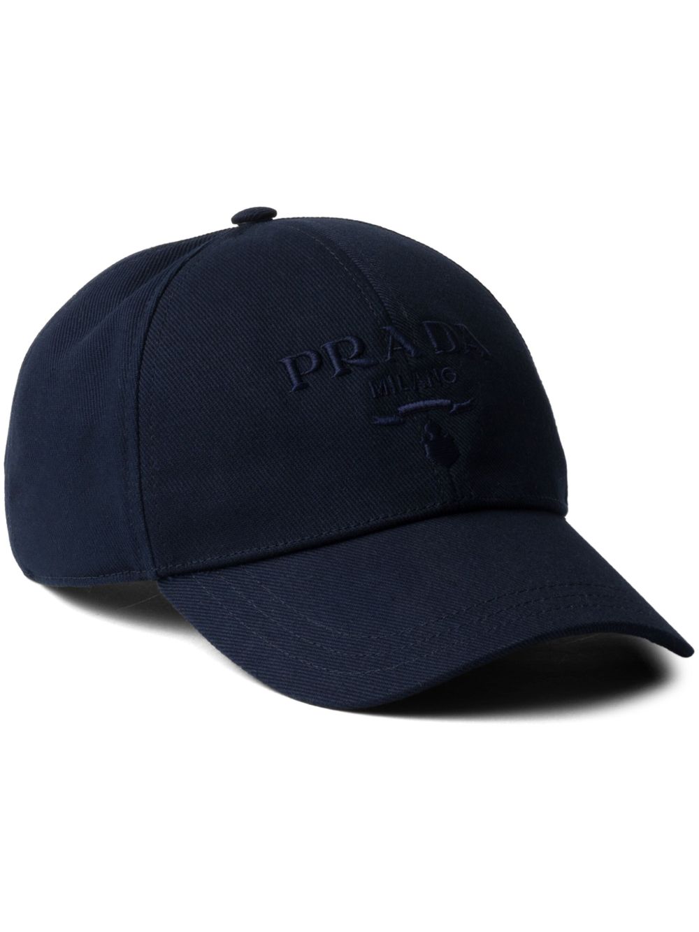 Prada logo刺绣棉棒球帽 - 蓝色