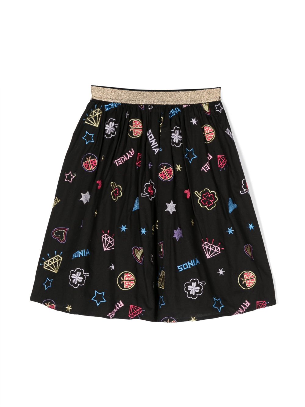 SONIA RYKIEL ENFANT 图案刺绣棉百褶半身裙 - 黑色