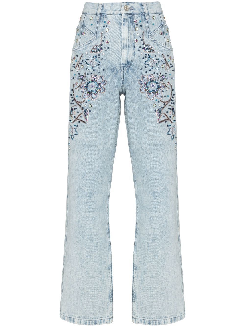 ISABEL MARANT 花卉刺绣直筒牛仔裤 - 蓝色