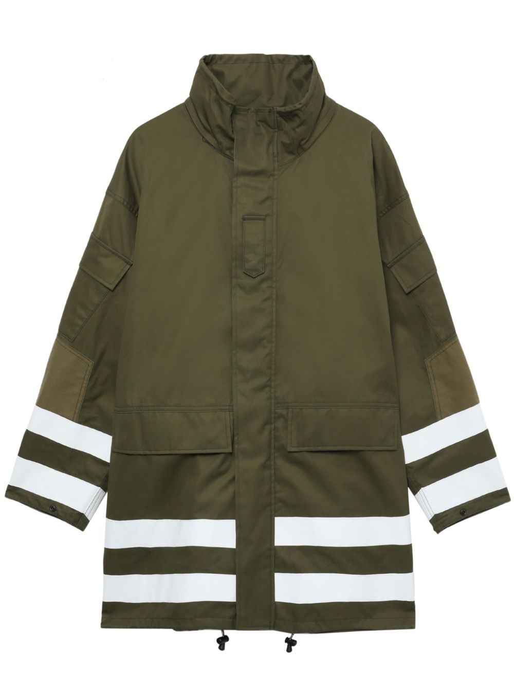 Comme des Garçons Homme 条纹边饰派克大衣 - 绿色