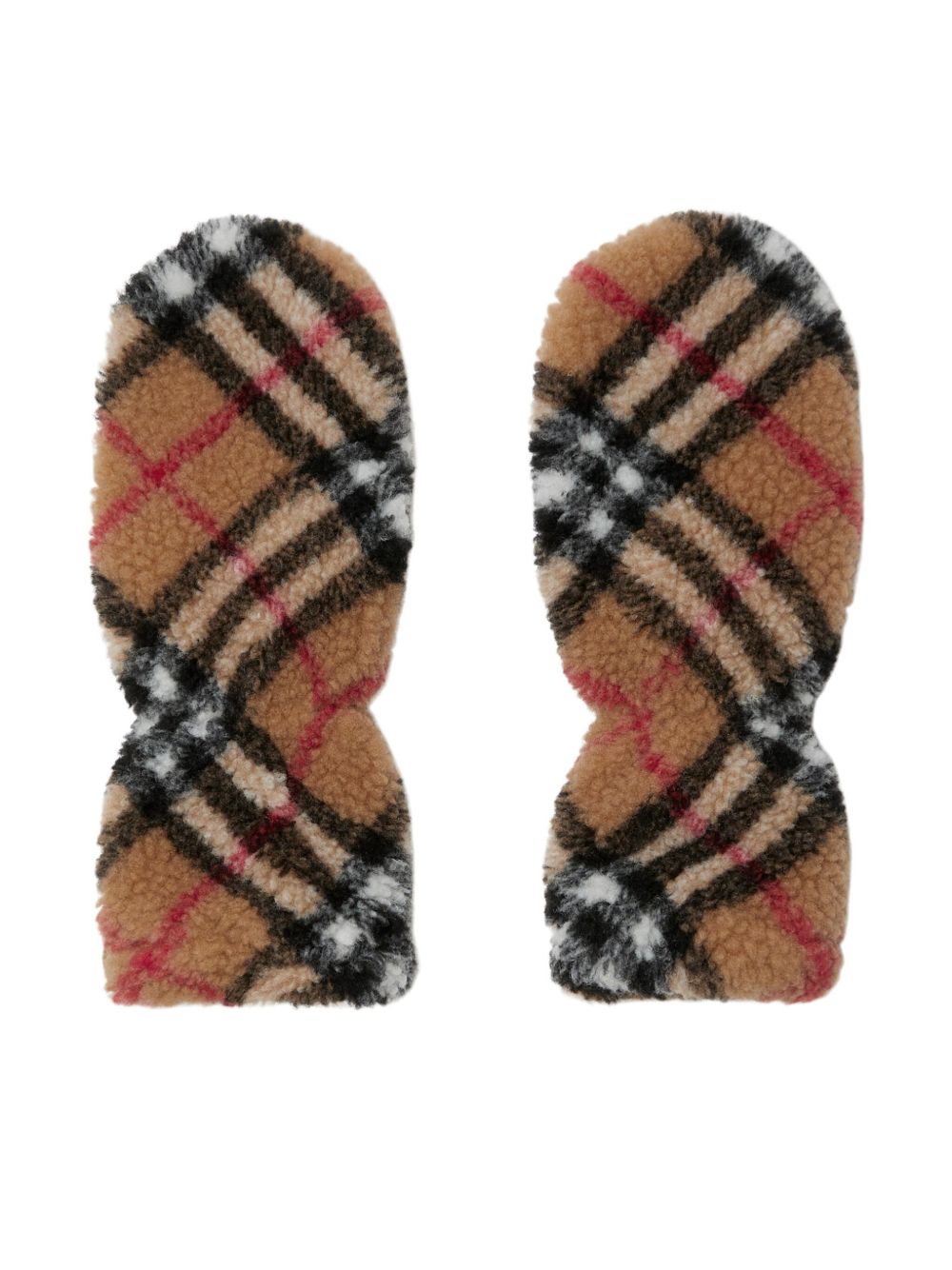 Burberry Kids 经典格纹抓绒羊毛连指手套 - 褐色