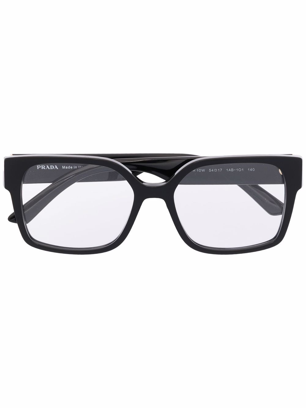Prada Eyewear 抛光效果方形镜框眼镜 - 黑色