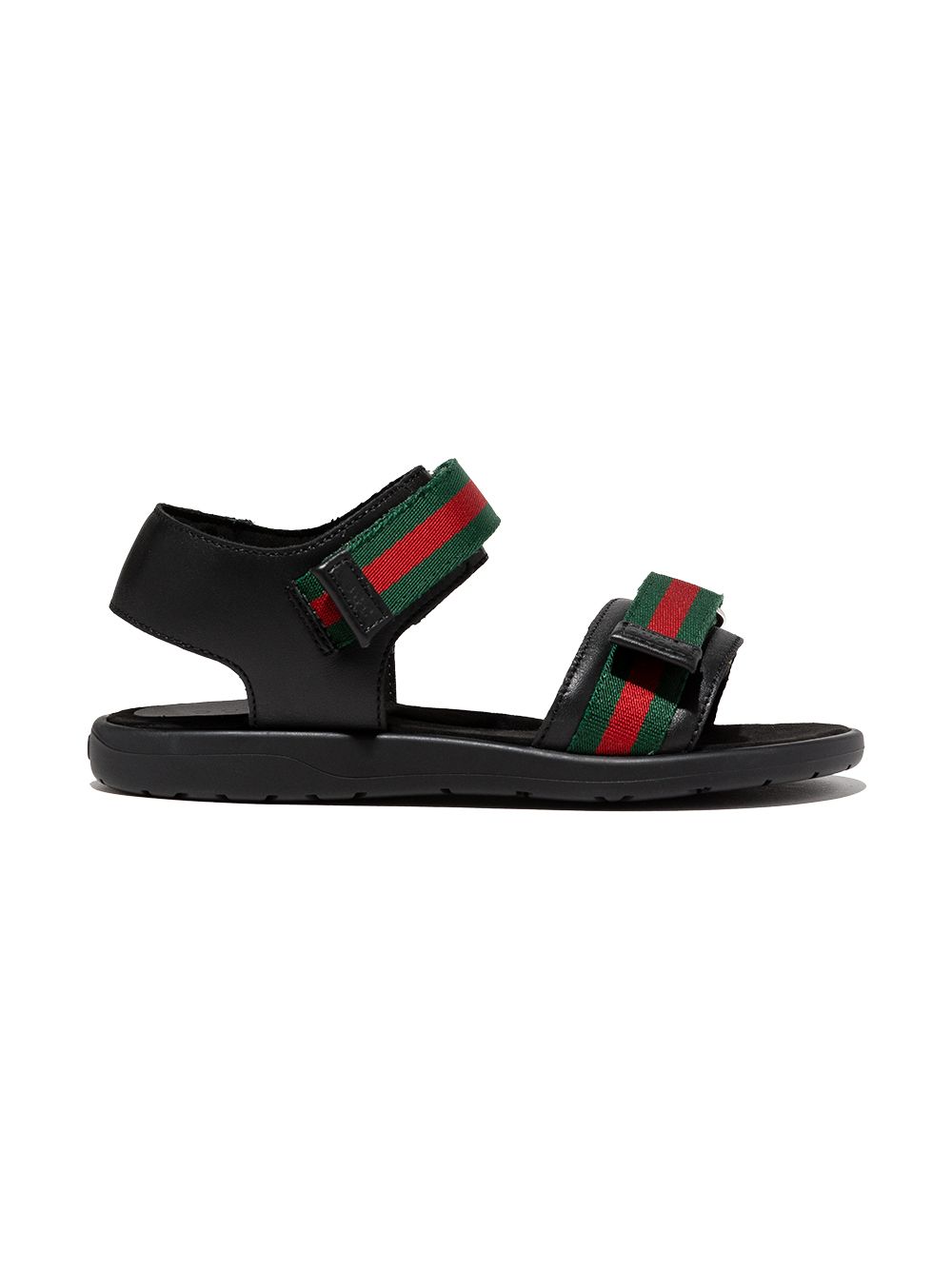 Gucci Kids 条纹细节露趾凉鞋 - 黑色