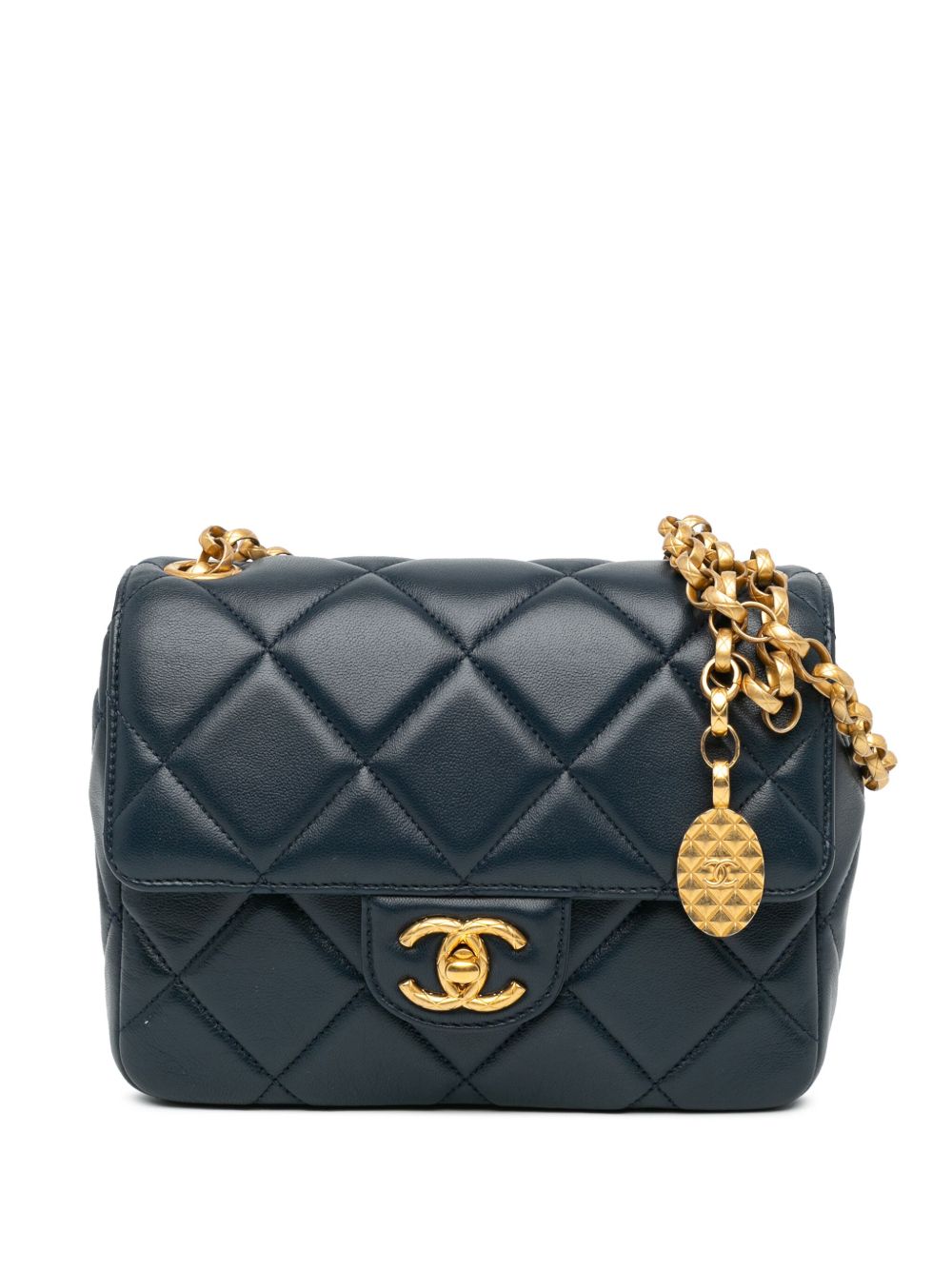 CHANEL Pre-Owned CC Flap 迷你方形绗缝小羊皮斜挎包（2021-2024年典藏款） - 蓝色
