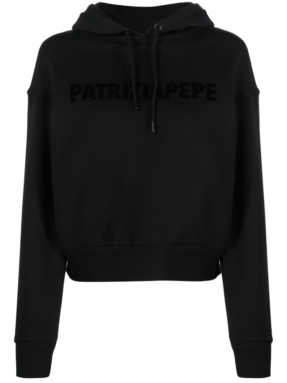 Patrizia Pepe logo 贴花棉连帽衫 - 黑色