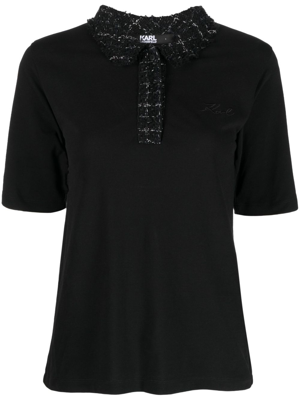 Karl Lagerfeld 仿羔皮呢棉polo衫 - 黑色