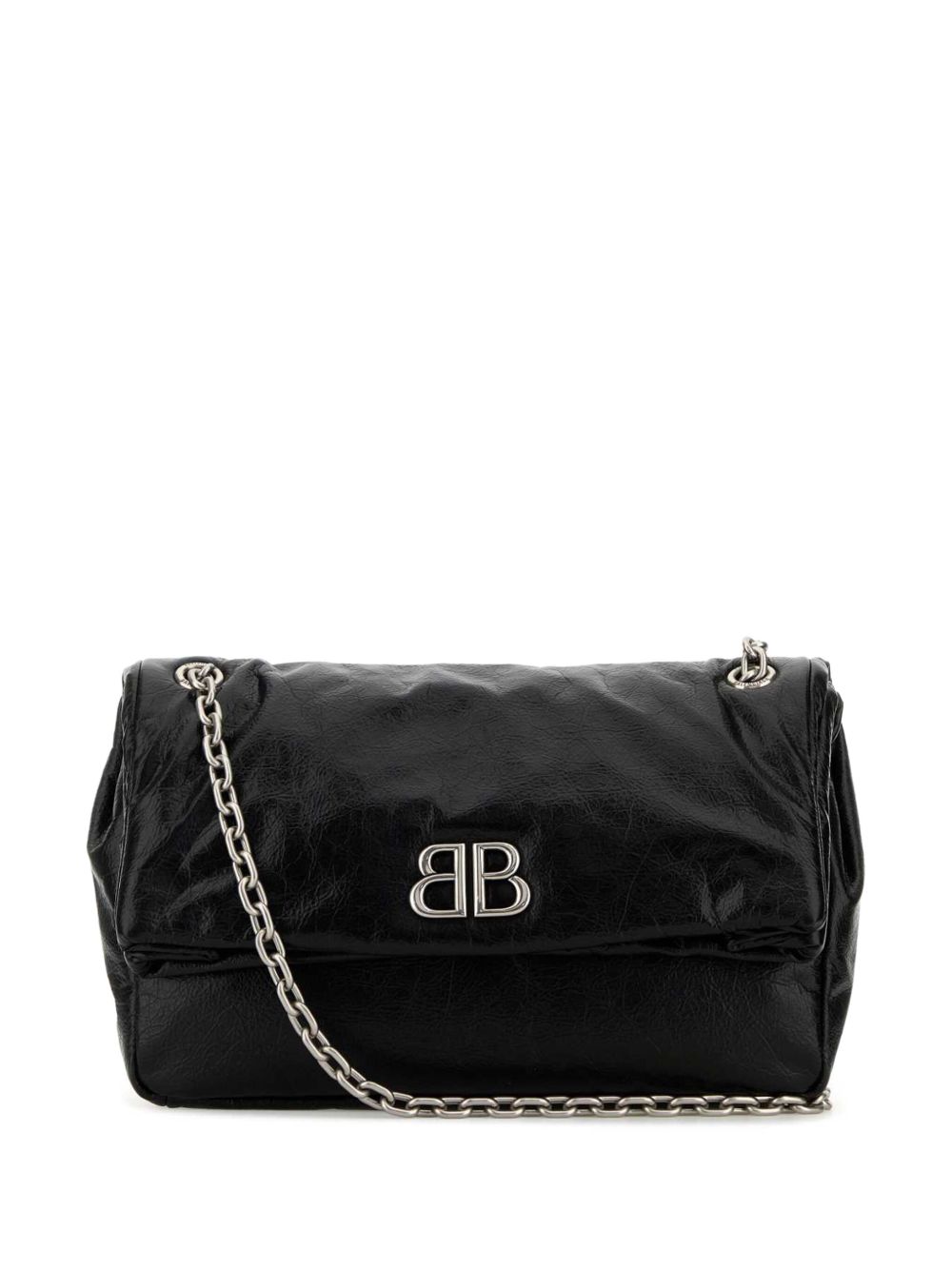 Balenciaga Monaco 中号皮质单肩包 - 黑色