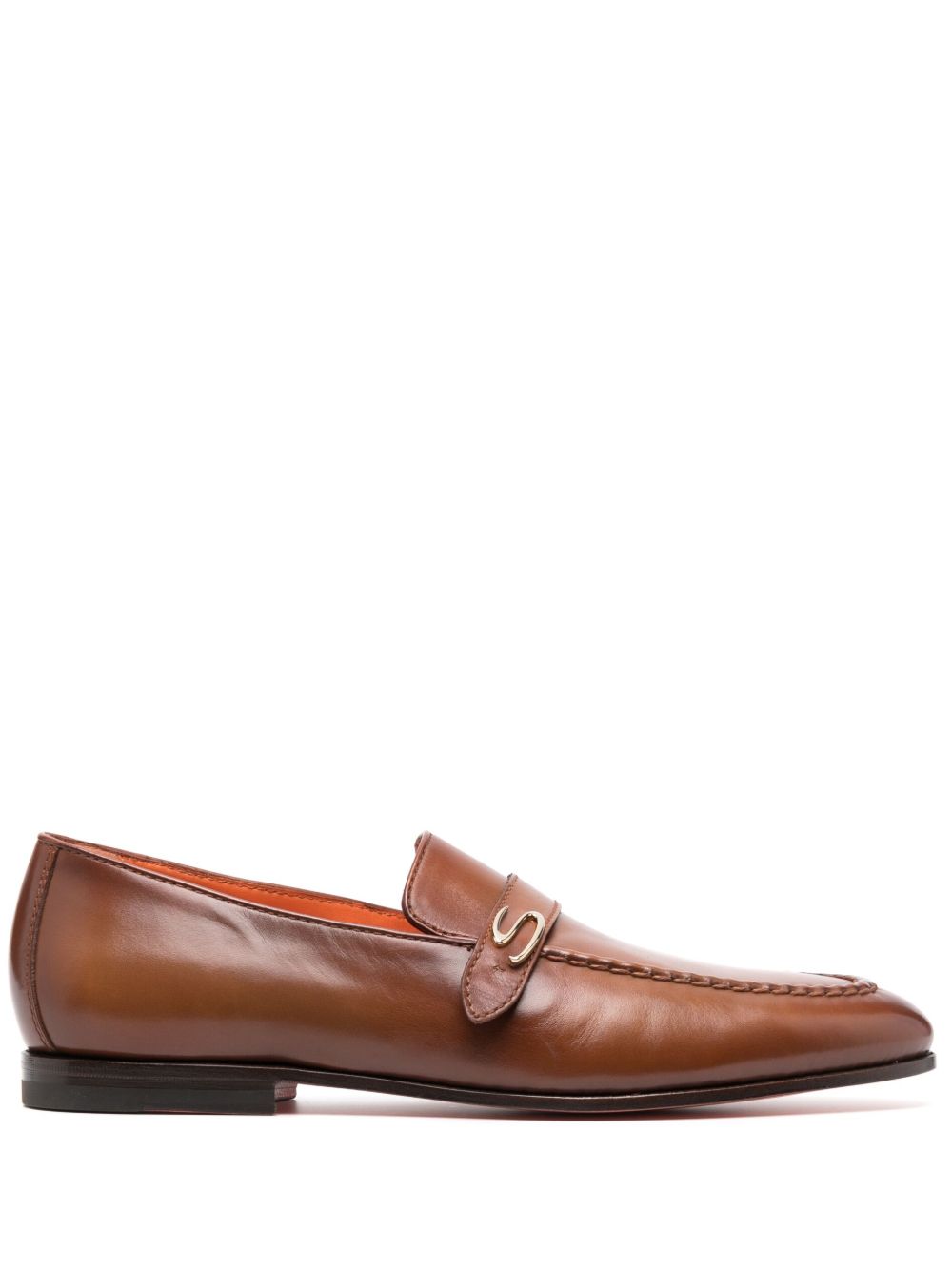 Santoni 同色系皮质乐福鞋 - 褐色