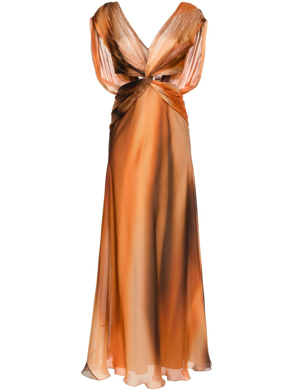 Alberta Ferretti 挂脖缎面礼服 - 褐色