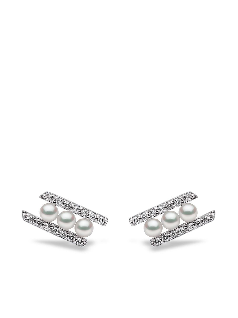 Yoko London Sleek 18K白金阿古屋珍珠钻石耳环 - 银色