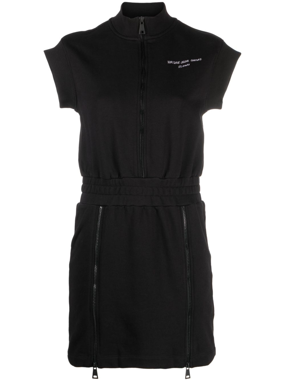 Versace Jeans Couture logo刺绣卫衣式连衣裙 - 黑色