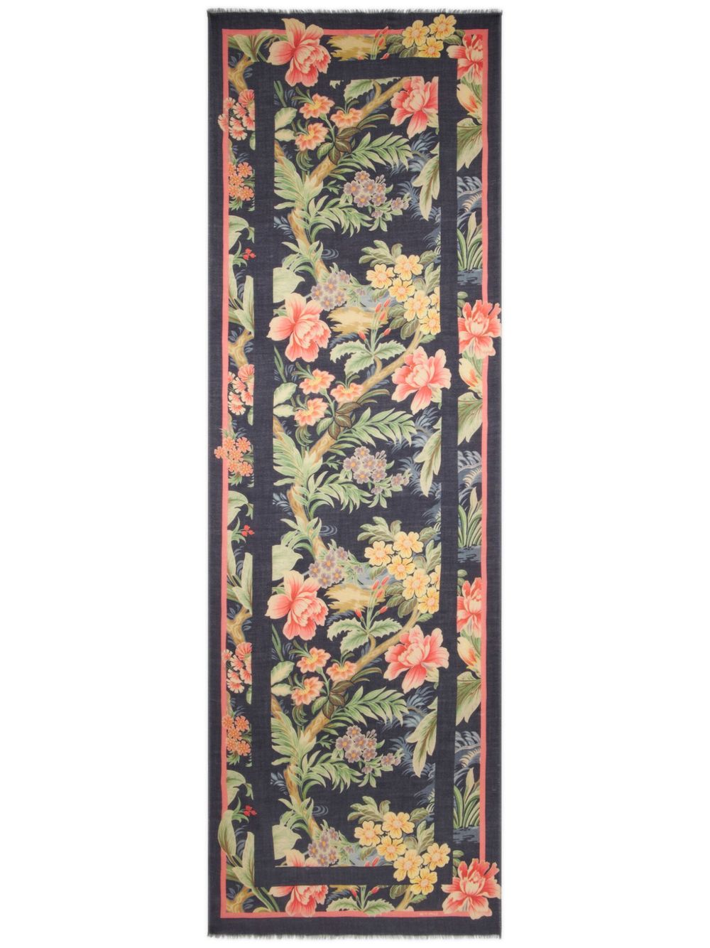 ETRO 花卉印花羊毛真丝混纺围巾 - 蓝色