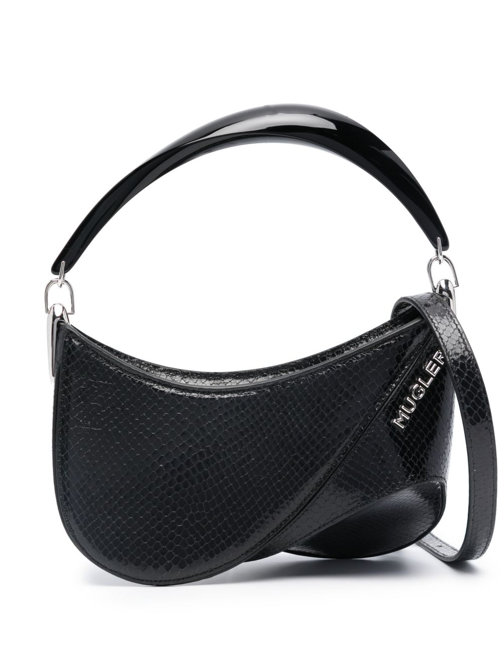 Mugler logo标牌皮质单肩包 - 黑色