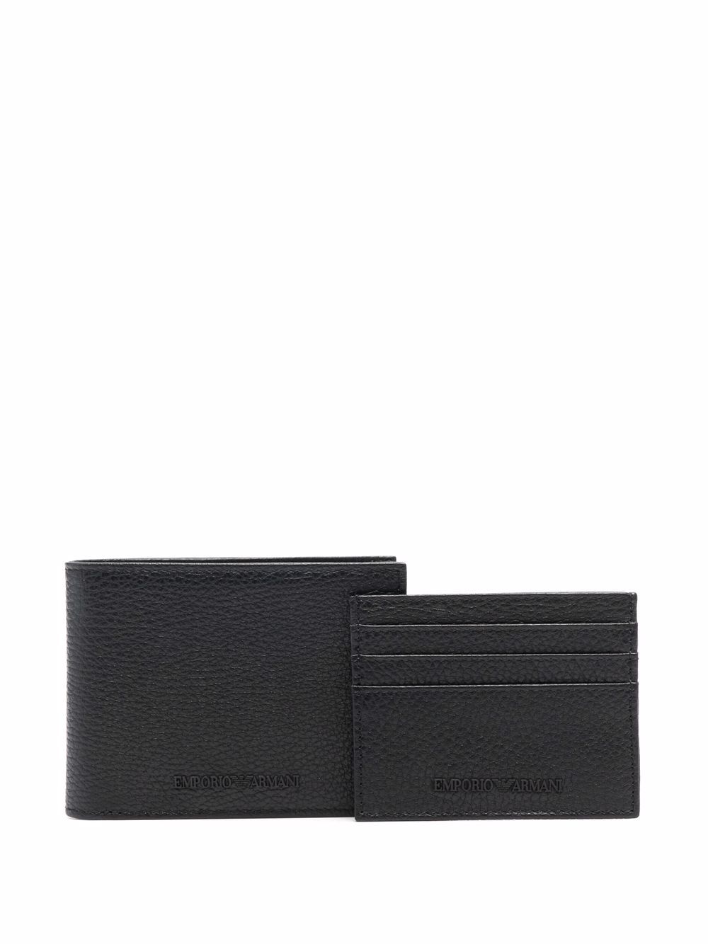 Emporio Armani logo压纹皮质钱包 - 黑色