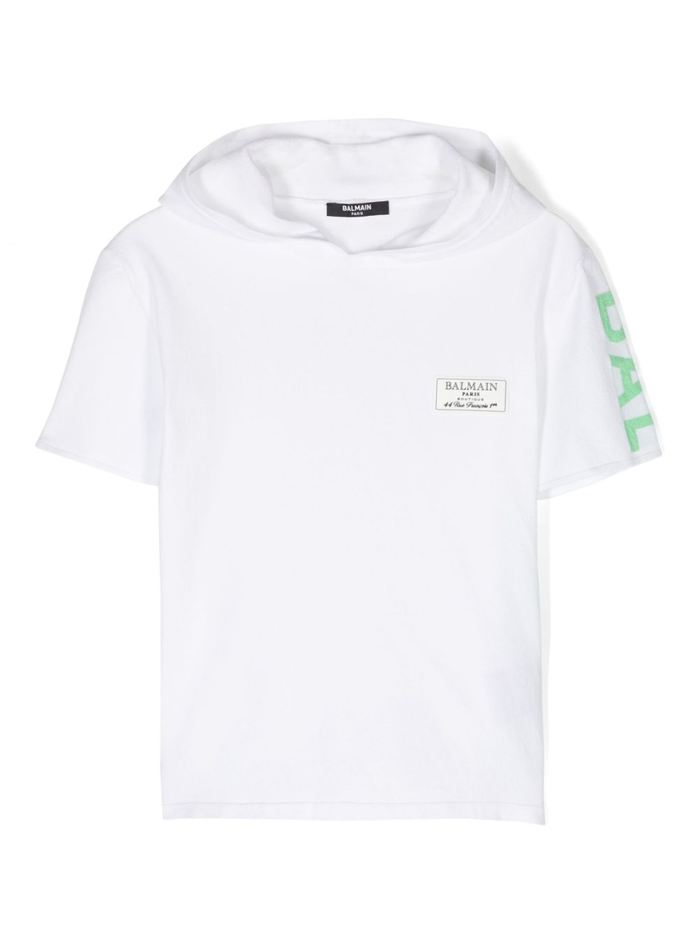 Balmain Kids logo嵌花短袖连帽衫 - 白色