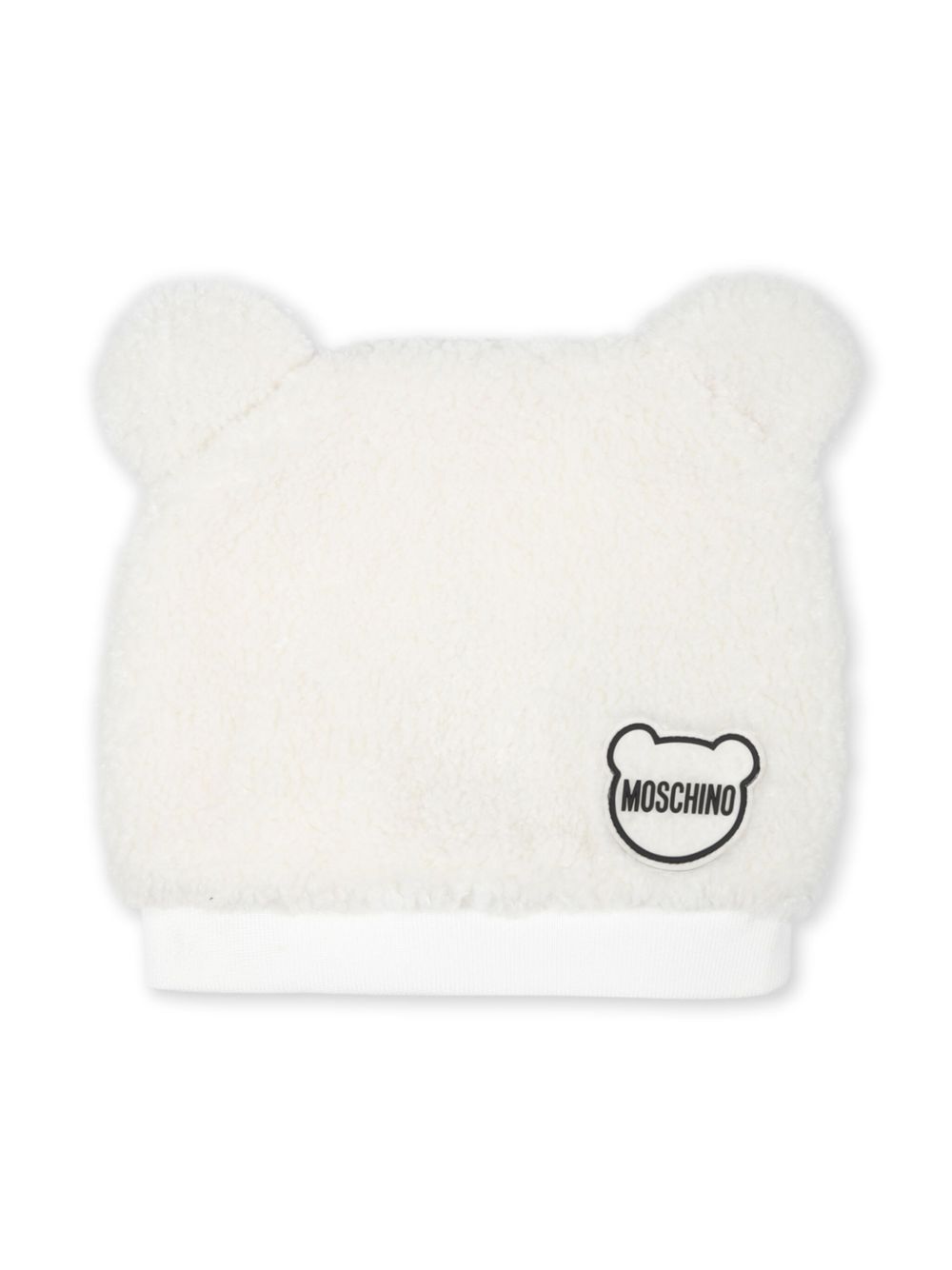 Moschino Kids logo贴花人造皮毛一体套头帽 - 白色