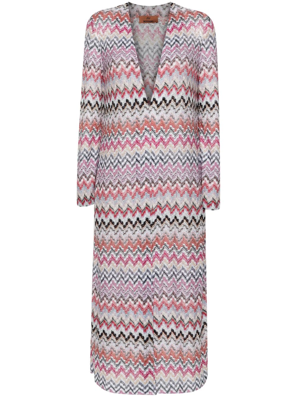 Missoni 开襟式人字纹图案长款开衫 - 粉色