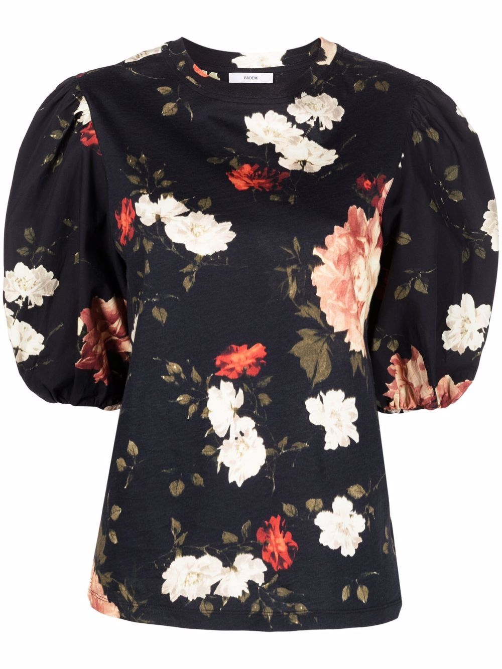 ERDEM Theodora 花卉印花泡泡袖罩衫 - 黑色