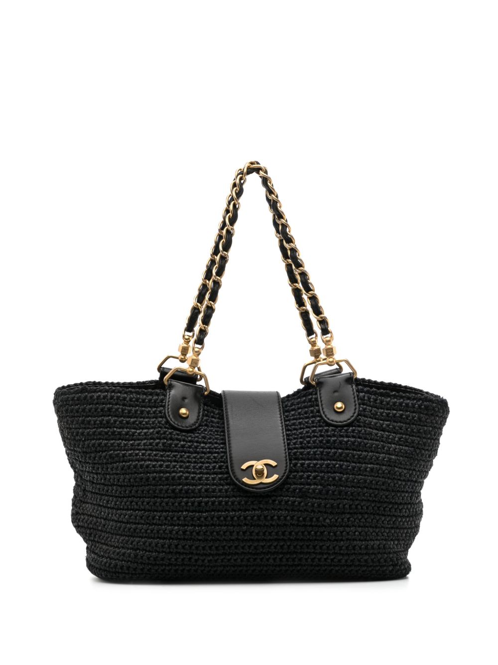 CHANEL Pre-Owned 搭链带拉菲草手提包（2005-2006年典藏款） - 黑色