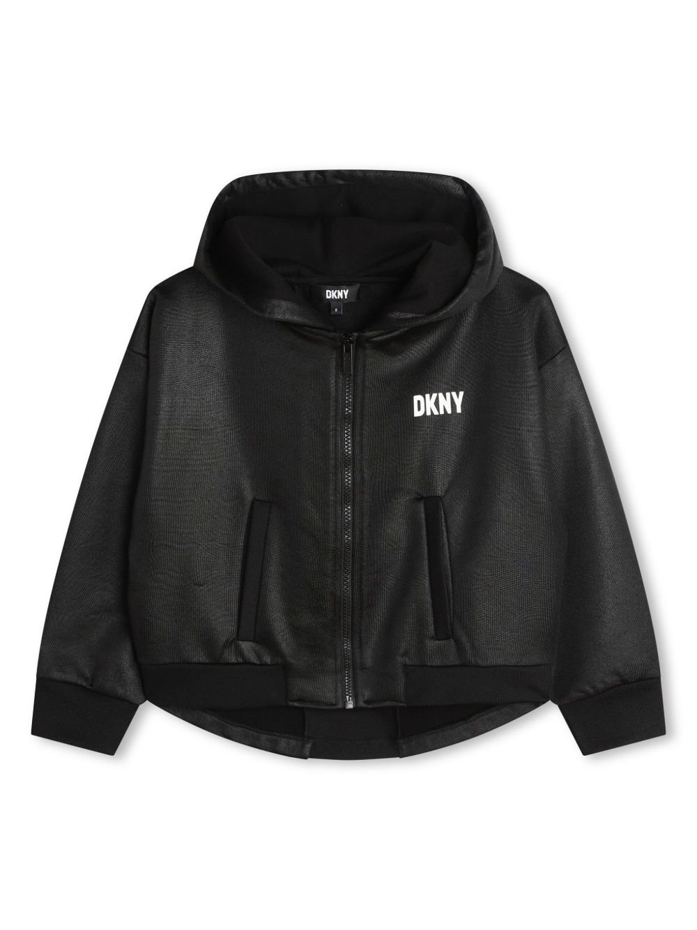Dkny Kids logo贴花连帽夹克 - 黑色