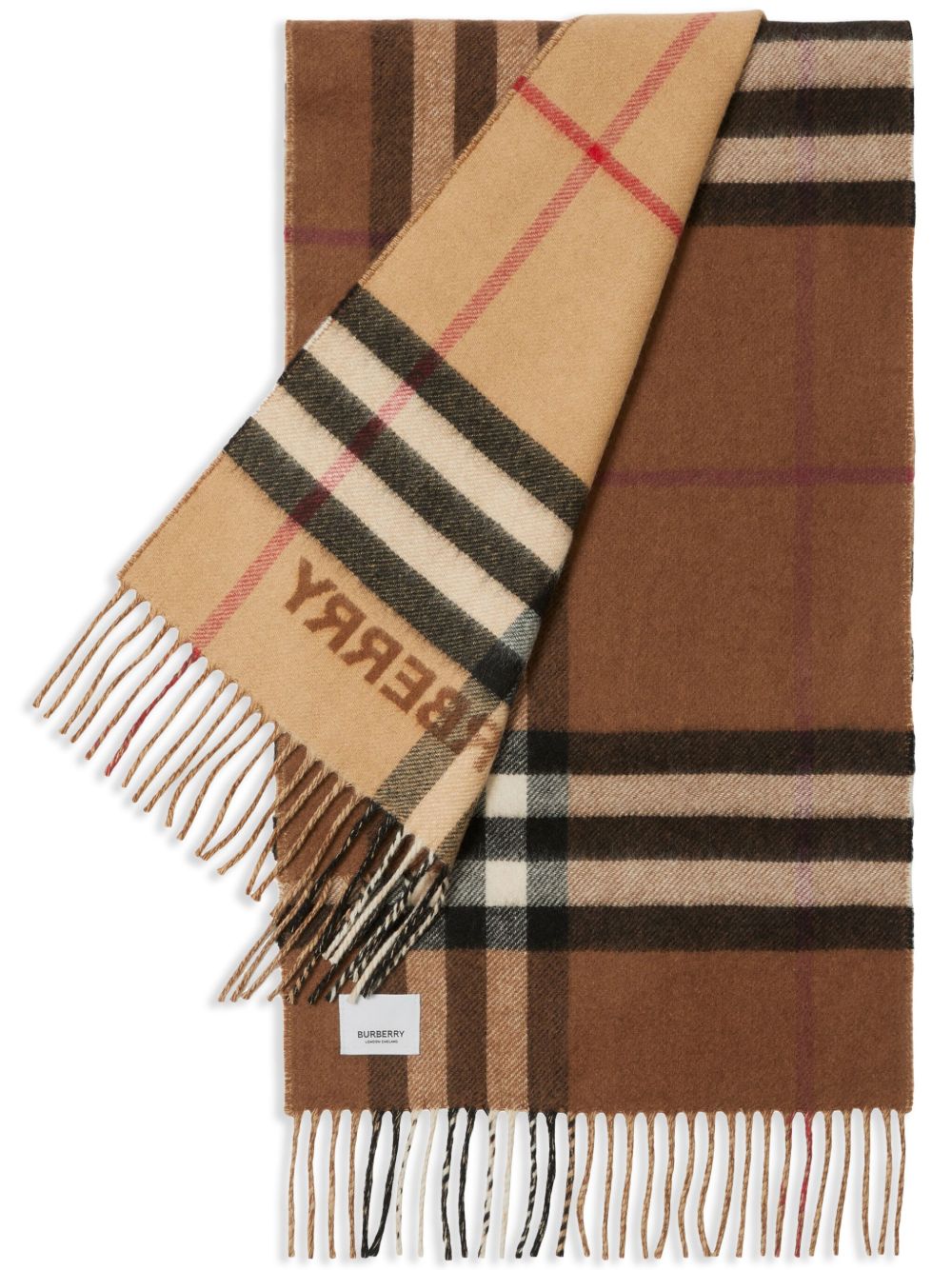 Burberry 双色格纹围巾 - 褐色
