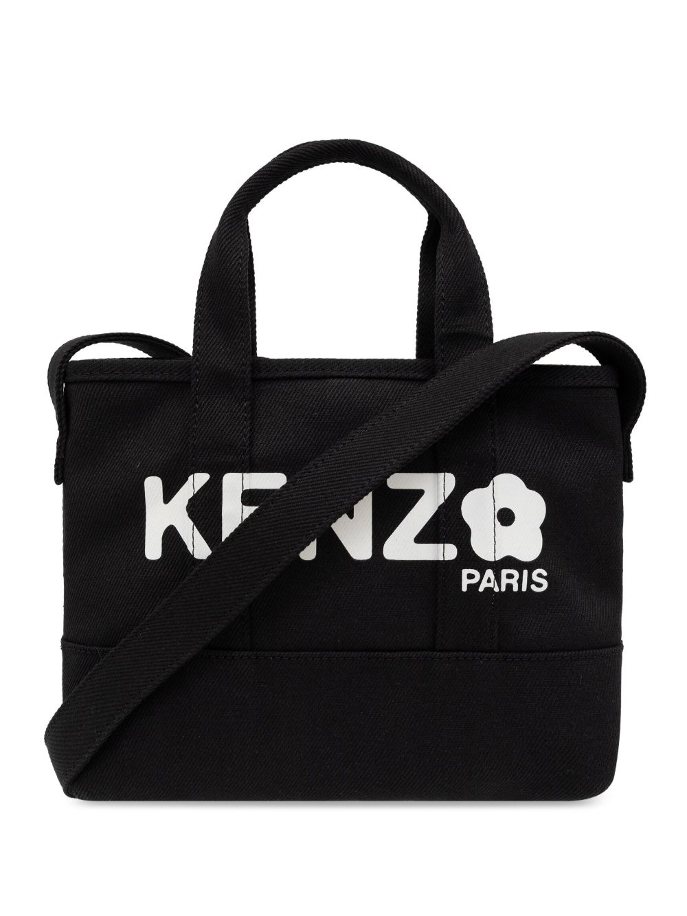Kenzo logo印花棉手提包 - 黑色