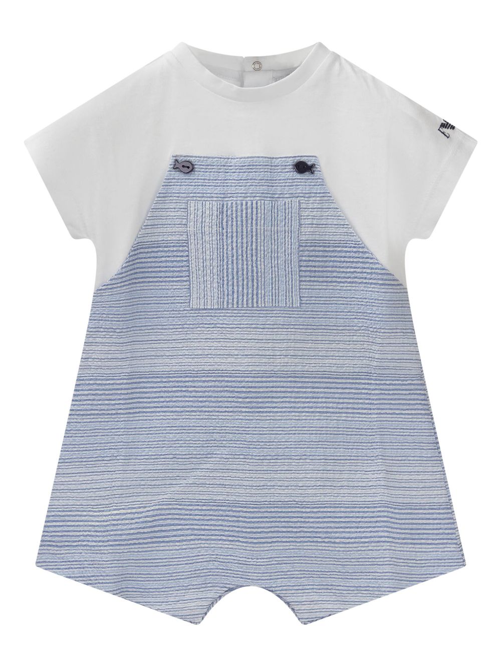 Emporio Armani Kids 条纹连体短裤 - 蓝色