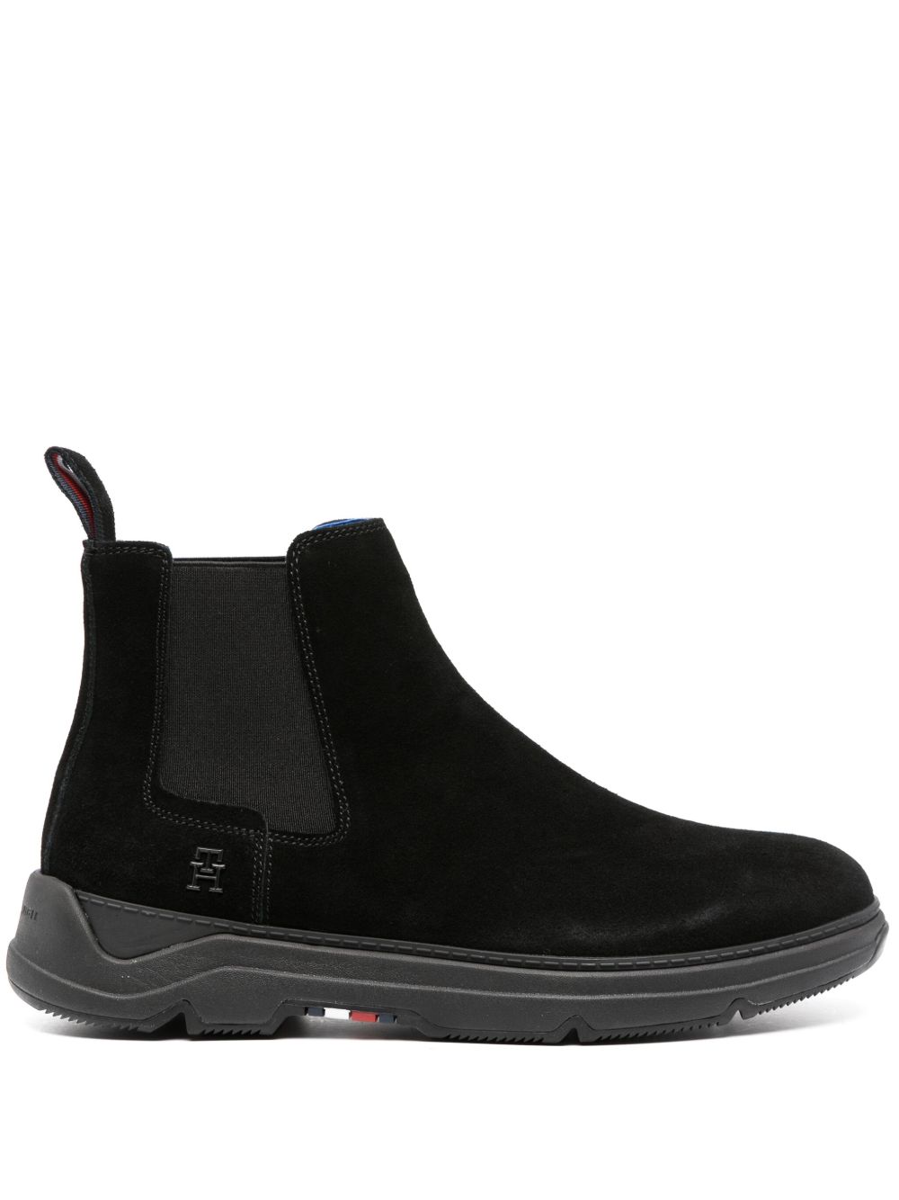 Tommy Hilfiger logo标牌皮质短靴 - 黑色