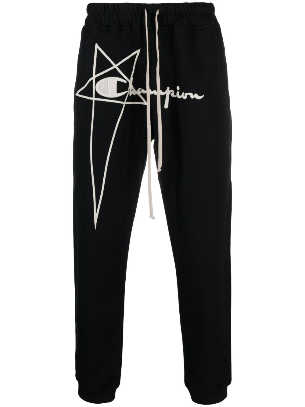 Rick Owens X Champion logo刺绣运动裤 - 黑色