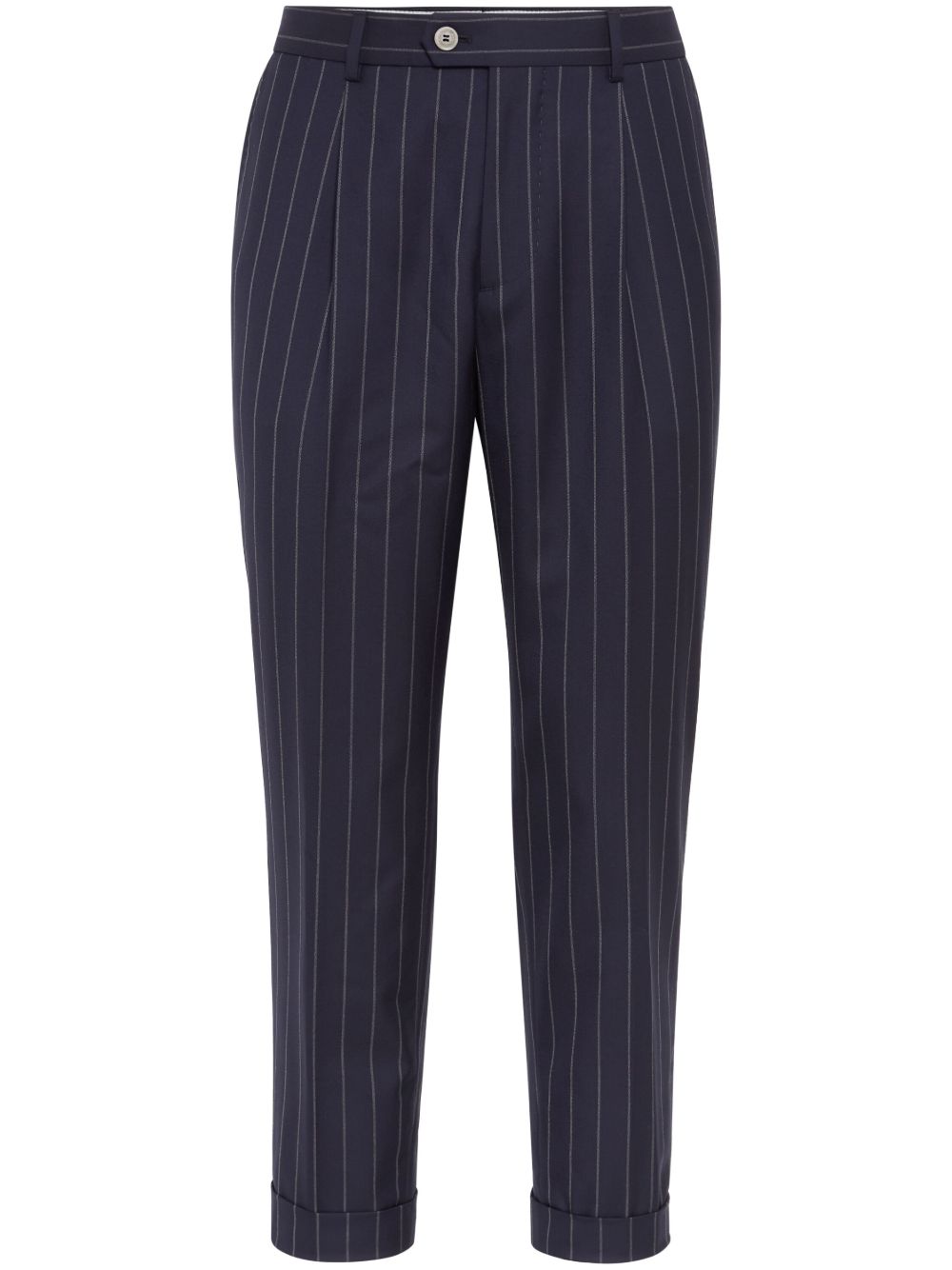Brunello Cucinelli Chalk-Stripe 羊毛长裤 - 蓝色