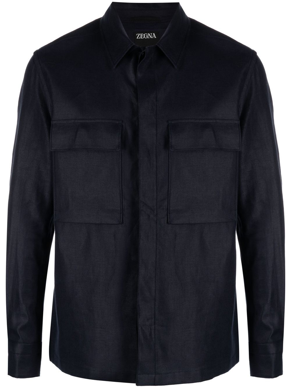 Zegna Pure Linen 衬衫式夹克 - 蓝色