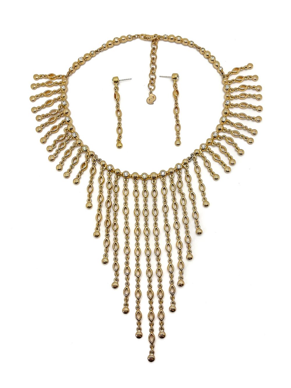 Jennifer Gibson Jewellery Vintage Christian Dior Crystal Cascade Necklace &amp; Drop Earrings 1980s - 金色