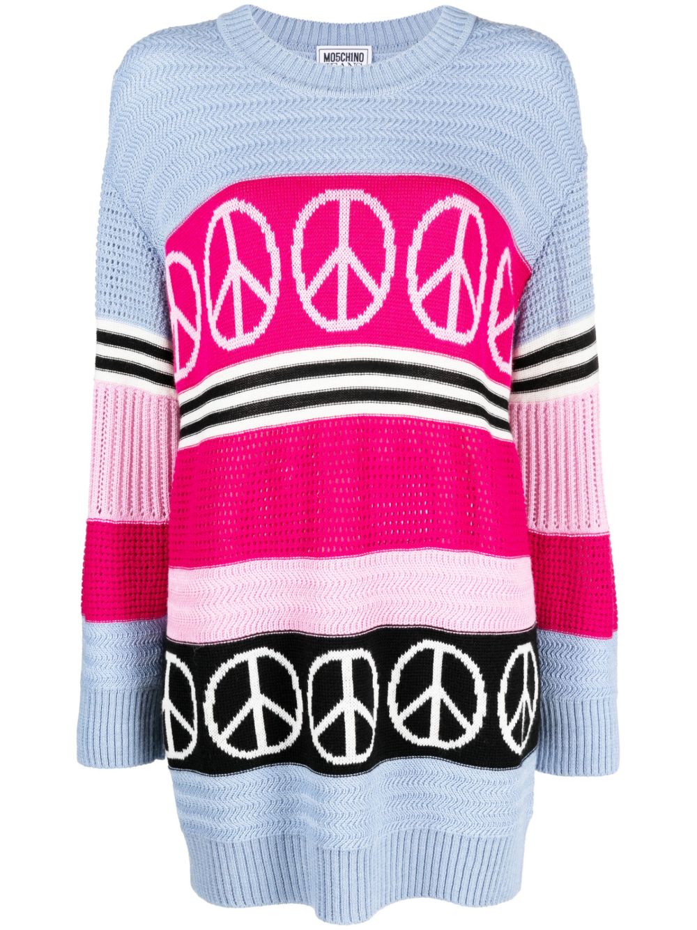 MOSCHINO JEANS 和平标志拼色毛衣式连衣裙 - 蓝色