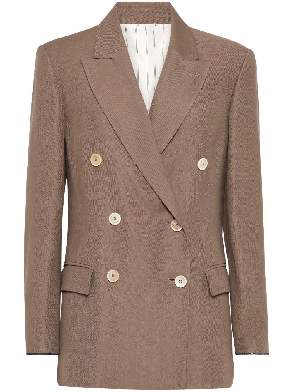 Brunello Cucinelli Monili 珠饰细节斜纹布西装夹克 - 褐色