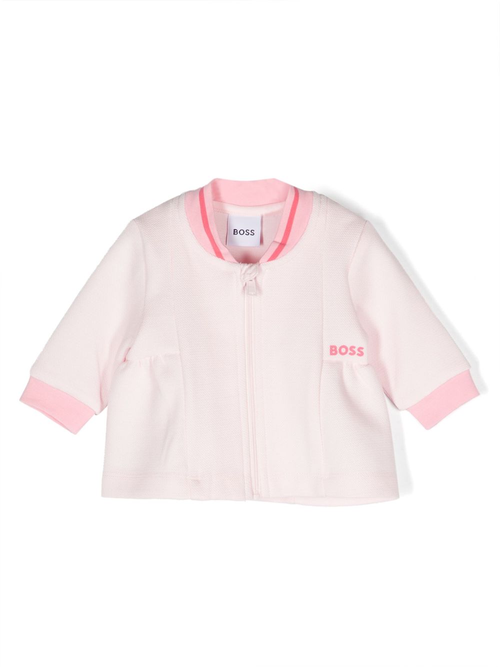 BOSS Kidswear 条纹衣领珠地布开衫 - 粉色