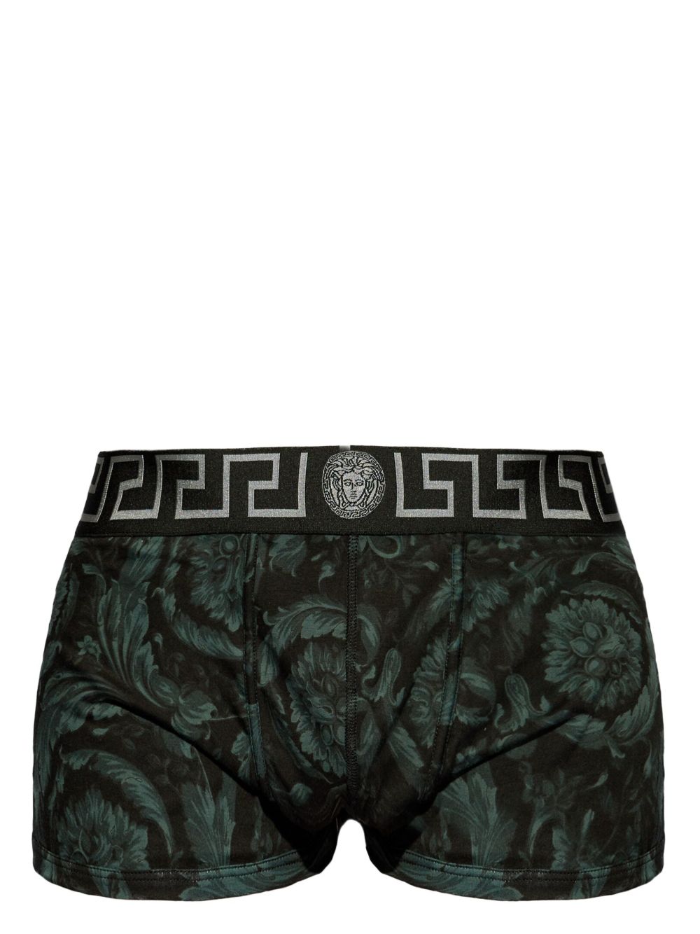 Versace Barocco 印花希腊回纹图案边四角裤 - 黑色