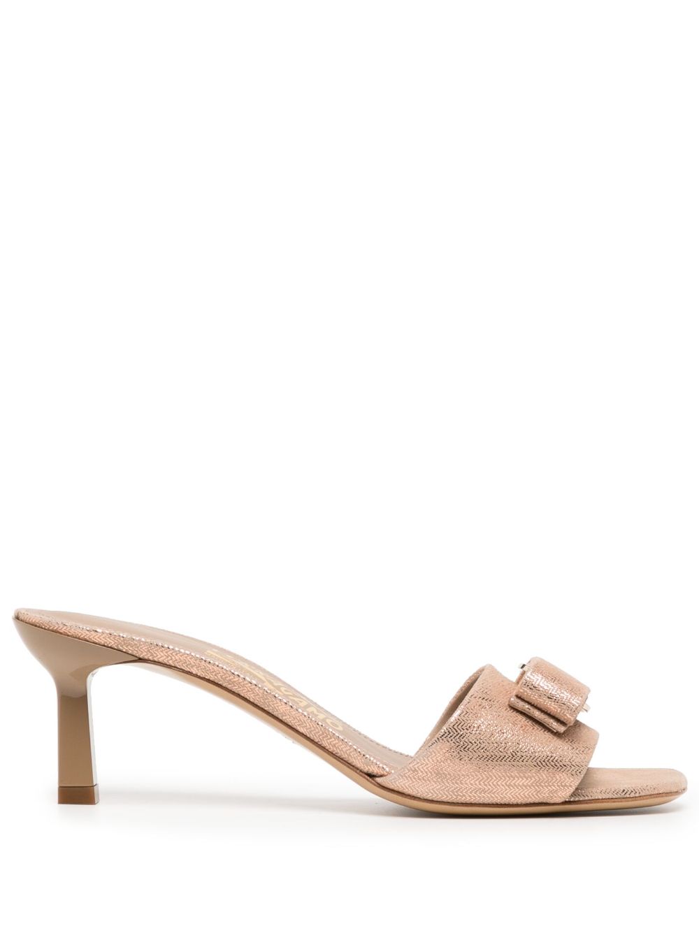 Ferragamo 皮质蝴蝶结细节中跟凉鞋 - 褐色