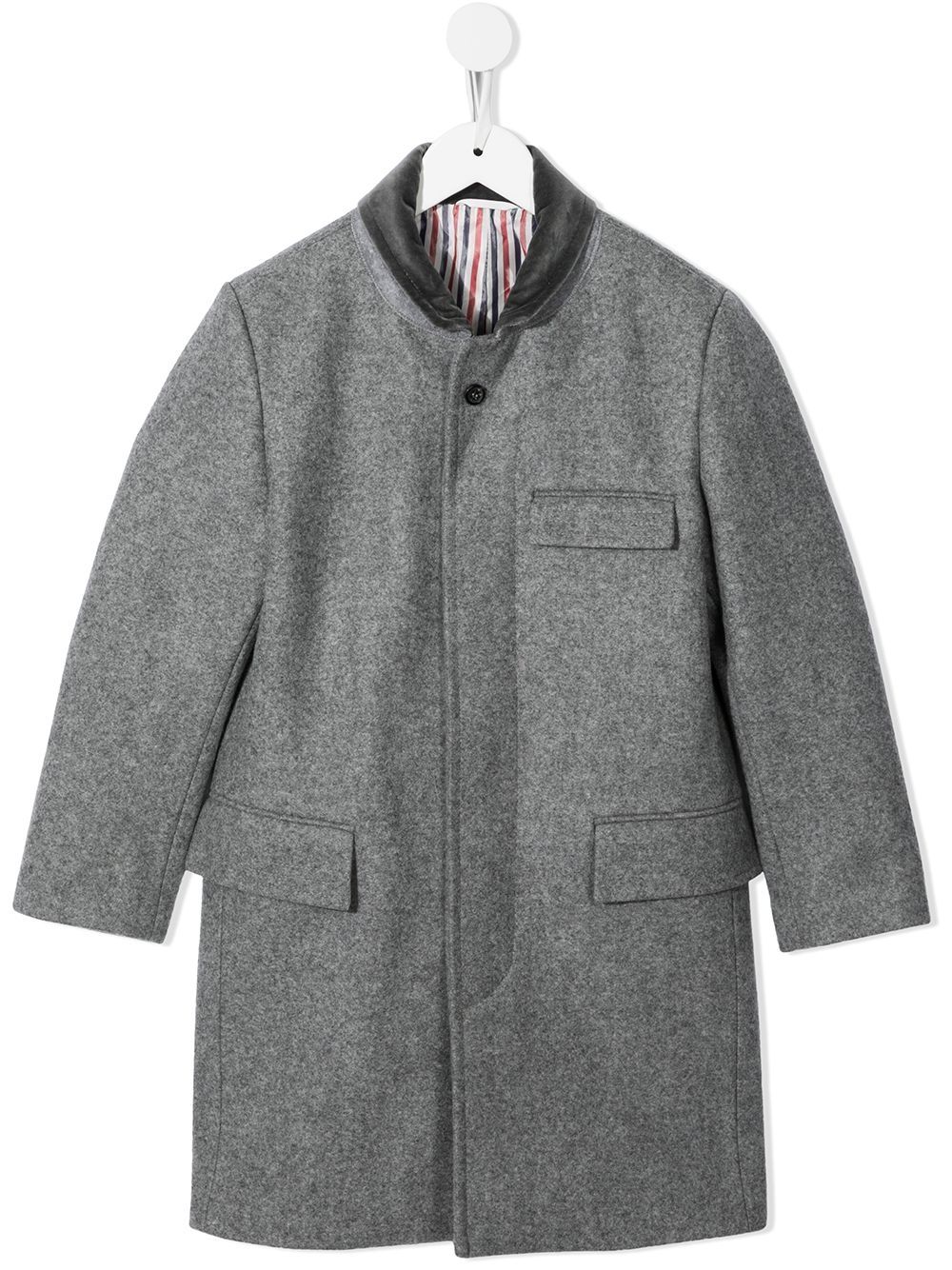 Thom Browne Kids Chesterfield Melton 外套 - 灰色