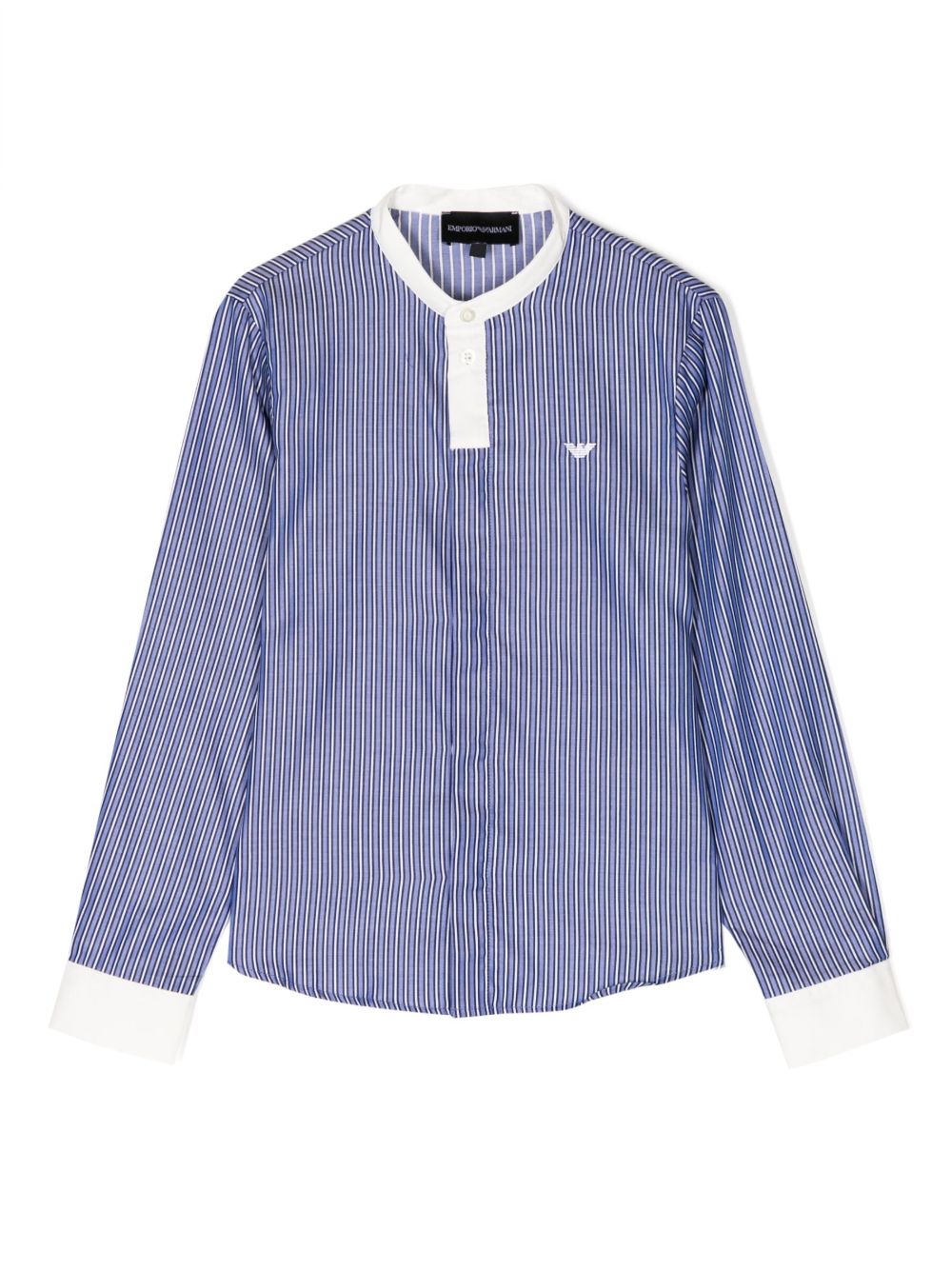 Emporio Armani Kids logo刺绣条纹棉上衣 - 蓝色