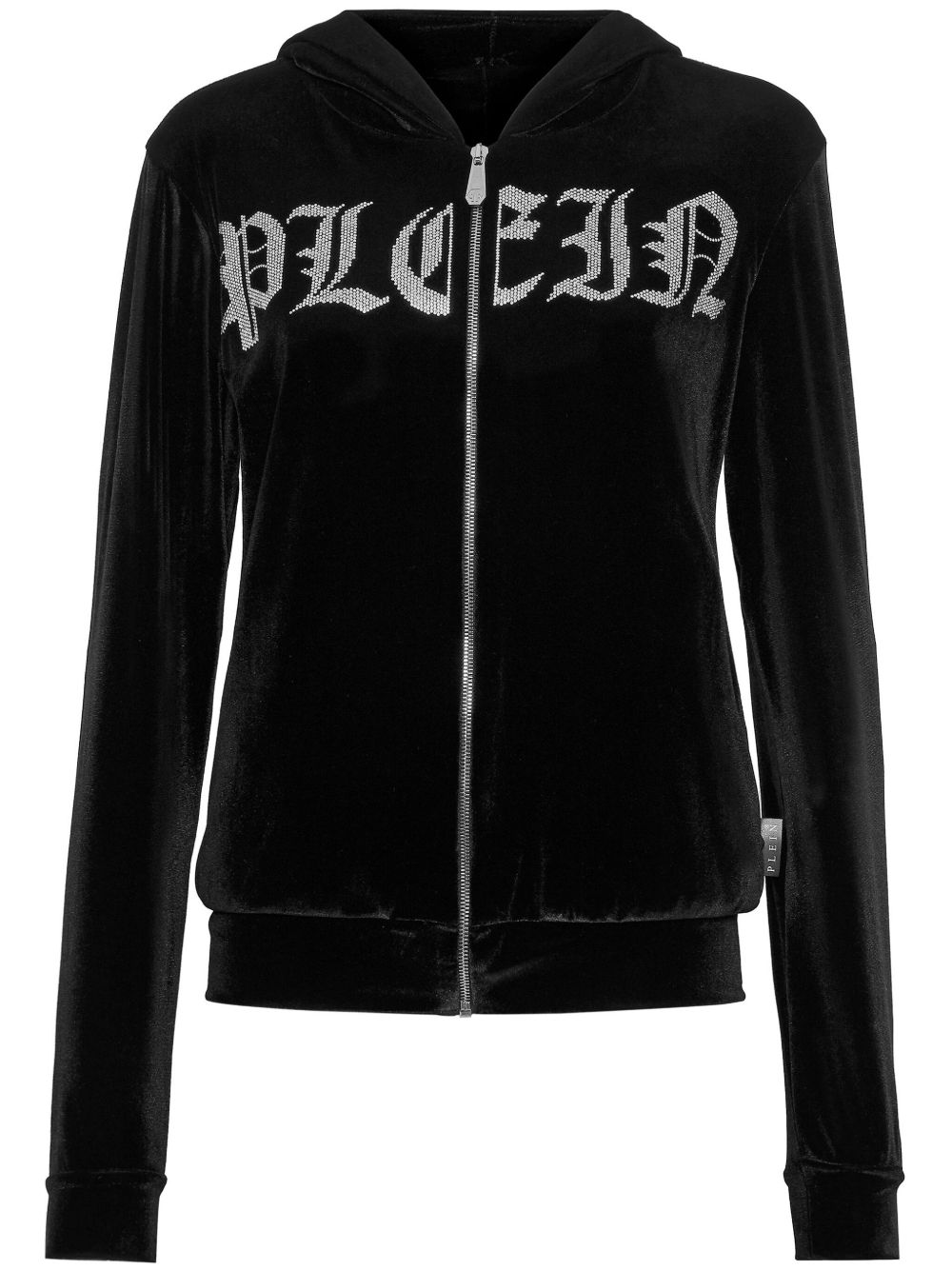 Philipp Plein logo缀饰拉链连帽衫 - 黑色