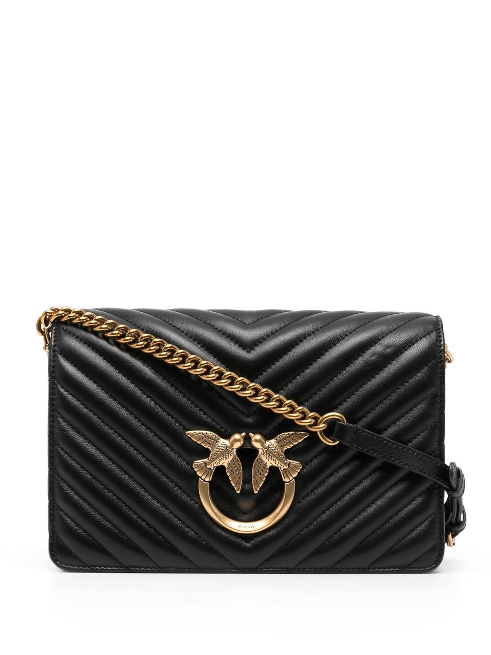 PINKO logo标牌绗缝斜挎包 - 黑色