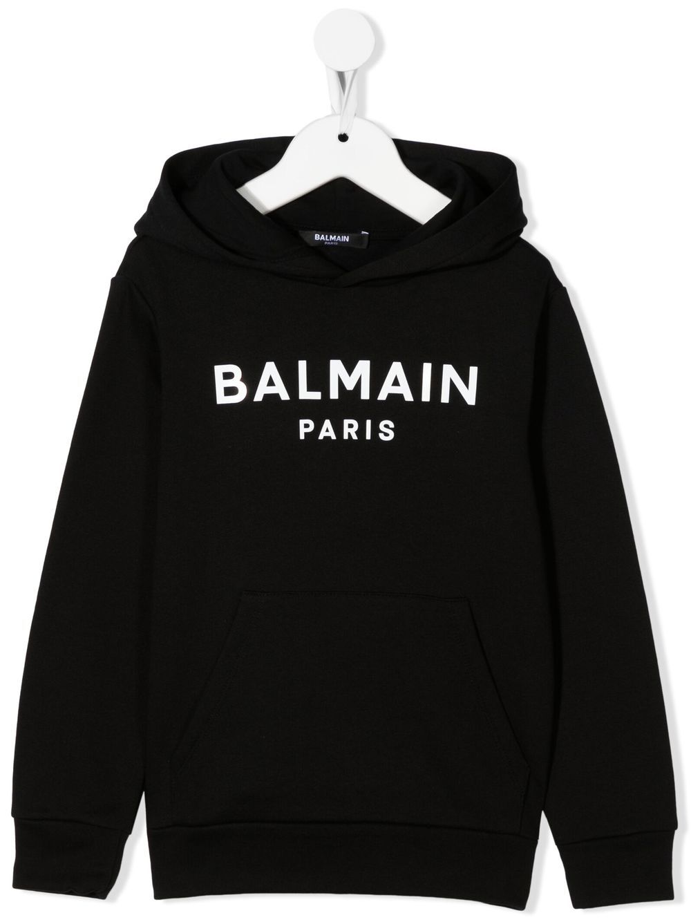 Balmain Kids 巴尔曼 logo印花垮肩连帽衫 - 黑色