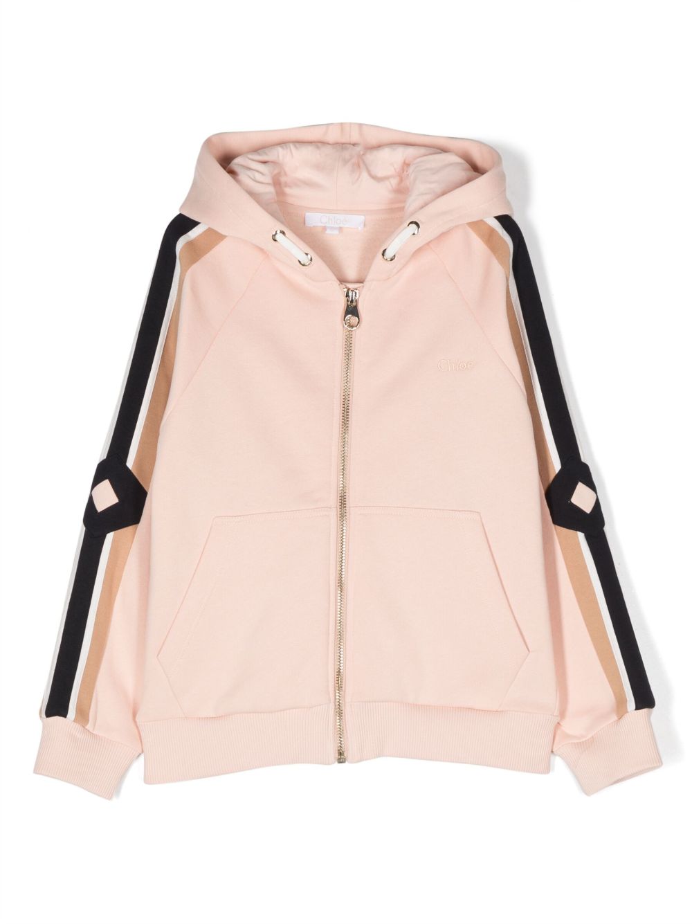 Chloé Kids 平纹针织抓绒拉链连帽衫 - 粉色