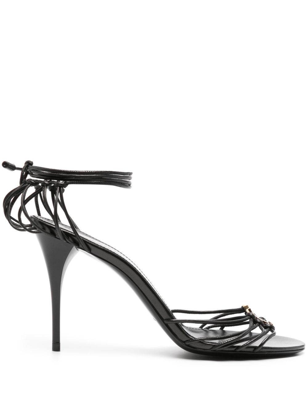 Saint Laurent Babylone Cassandre 标牌皮质高跟凉鞋 - 黑色